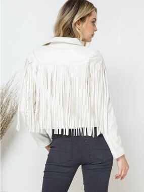 Forever 21 White Fringe Cropped Leather Jacket